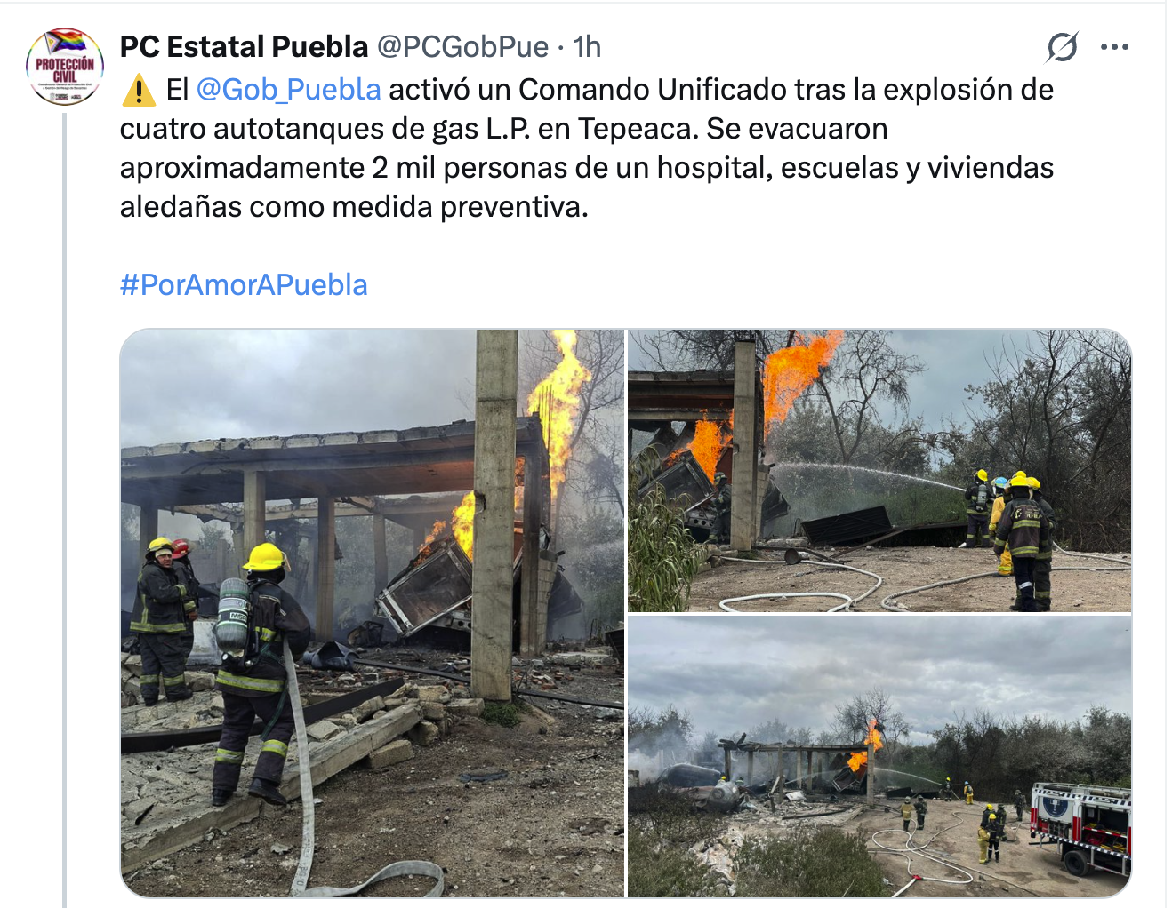 Explosión de cuatro pipas en Tepeaca desata alarma y evacuación masiva este jueves