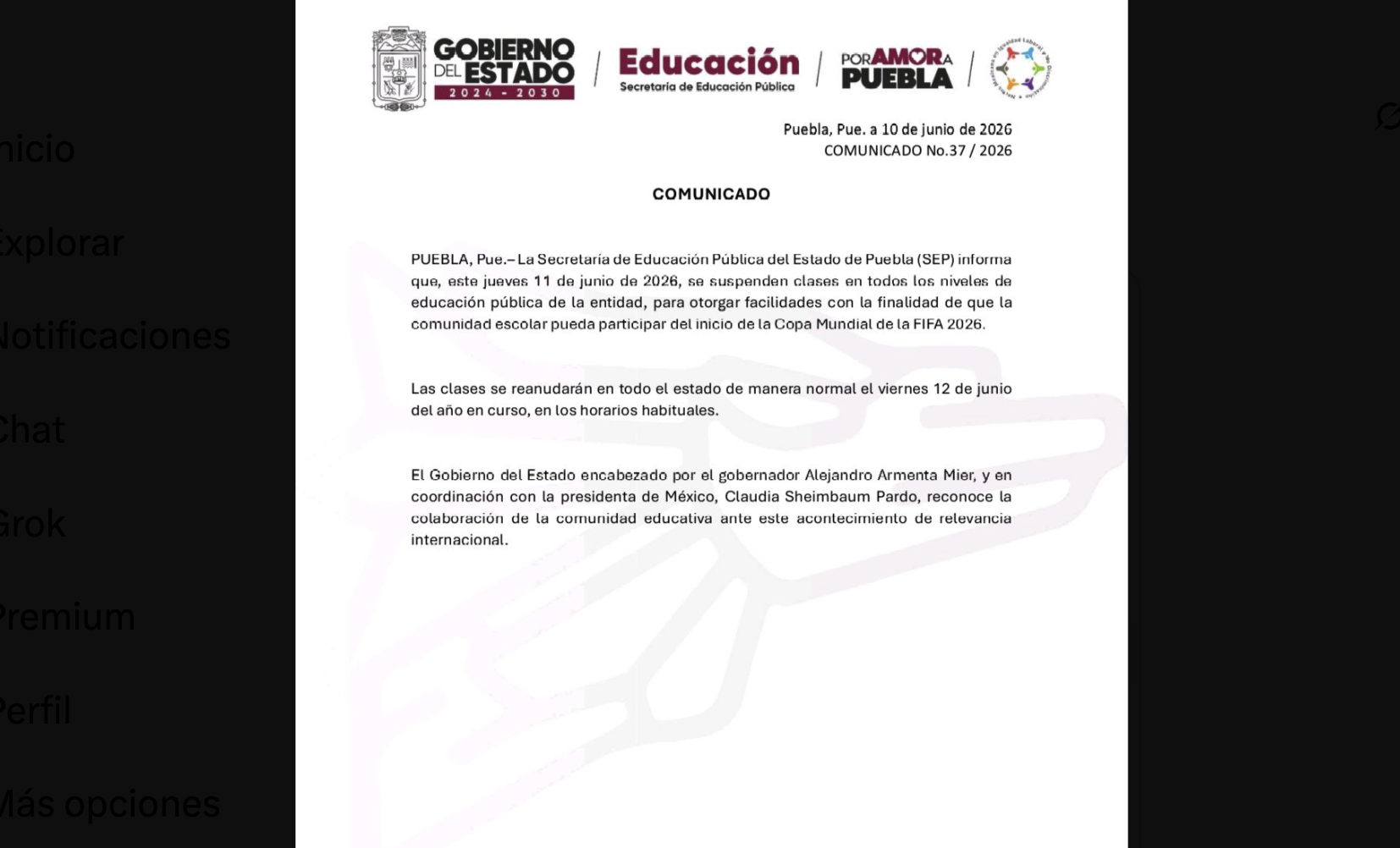SEP Puebla suspende clases este jueves por inicio del Mundial de Fútbol 2026