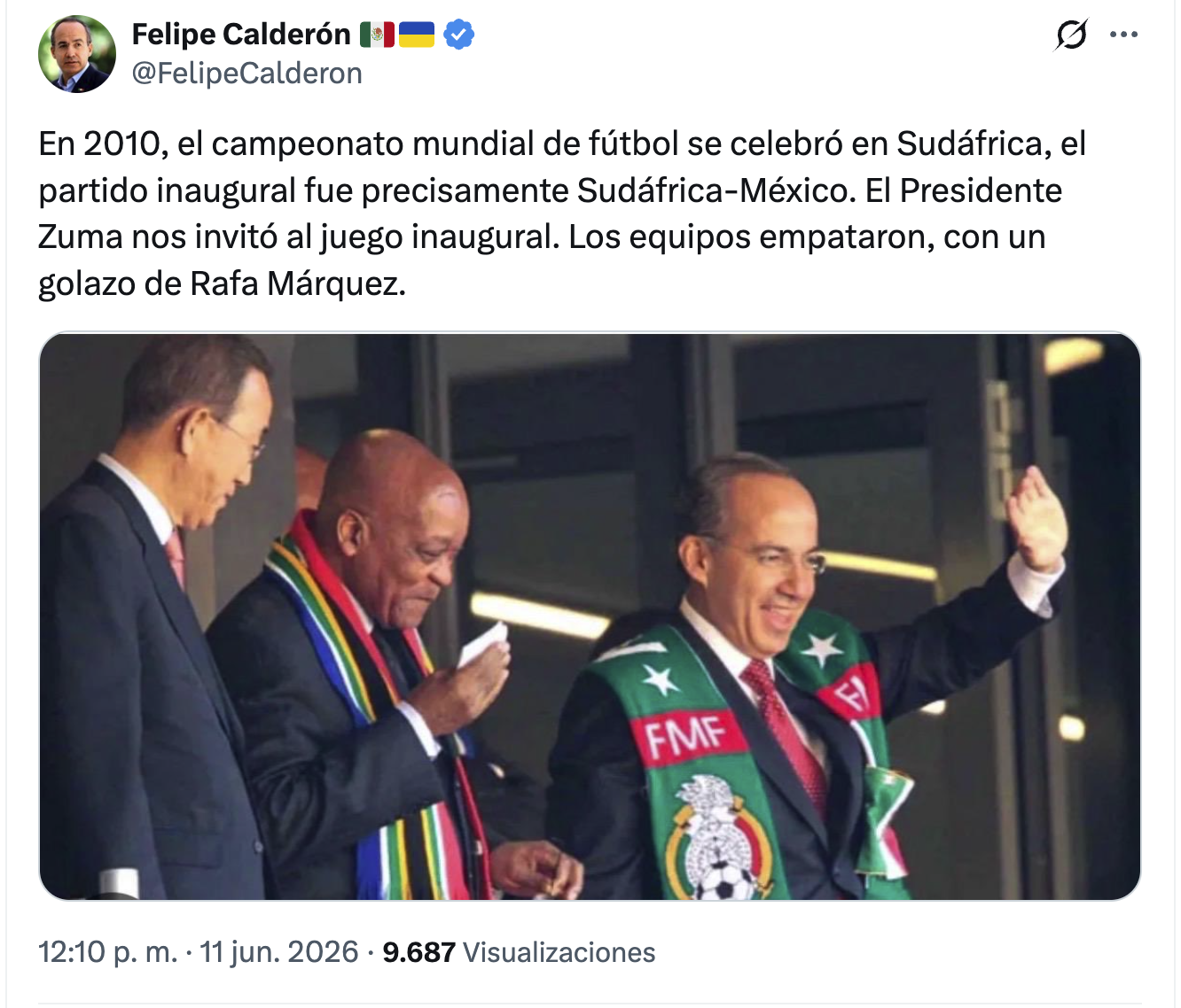 Calderón presume su presencia en el Mundial 2010 mientras Sheinbaum evita el Zócalo en 2026