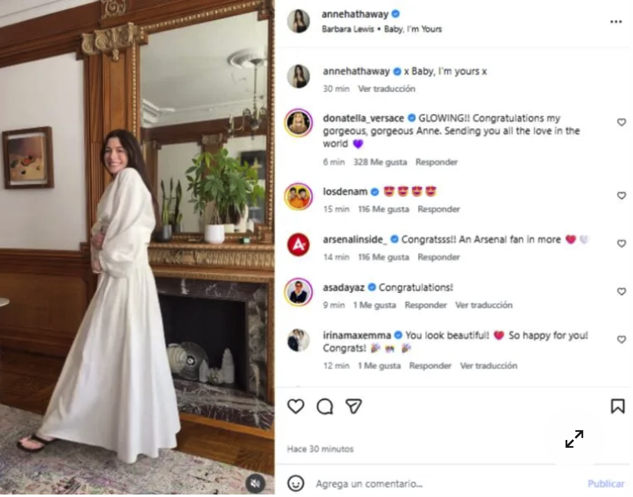 Anne Hathaway anuncia embarazo a los 43 años y conmueve a millones en redes sociales