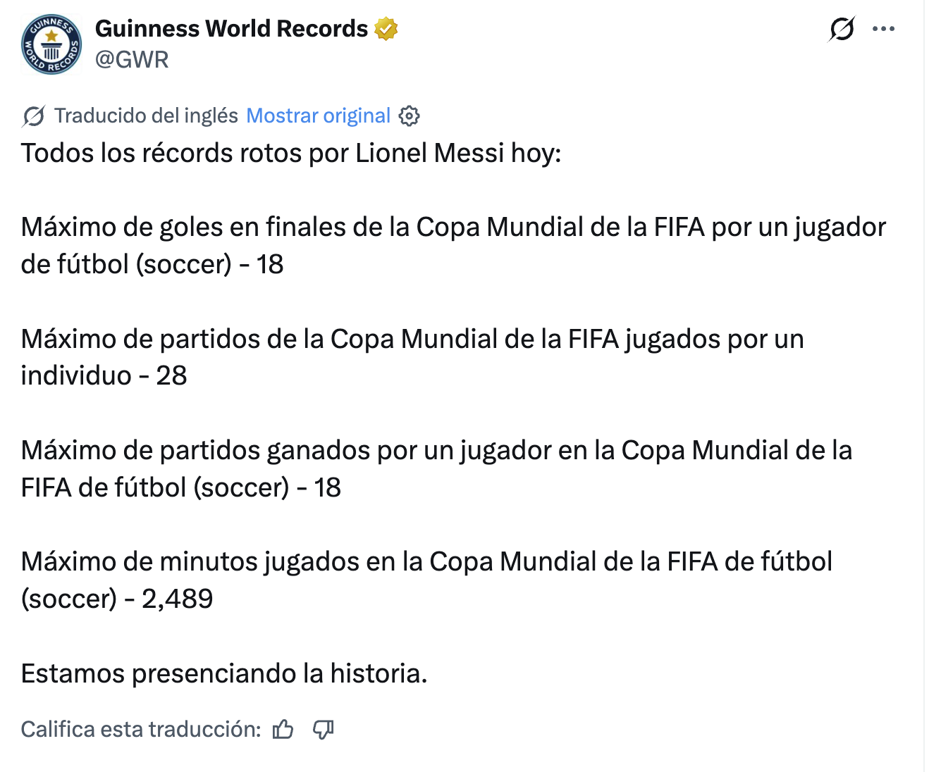 Messi acumula cuatro récords Guinness en un día y redefine la historia de los Mundiales