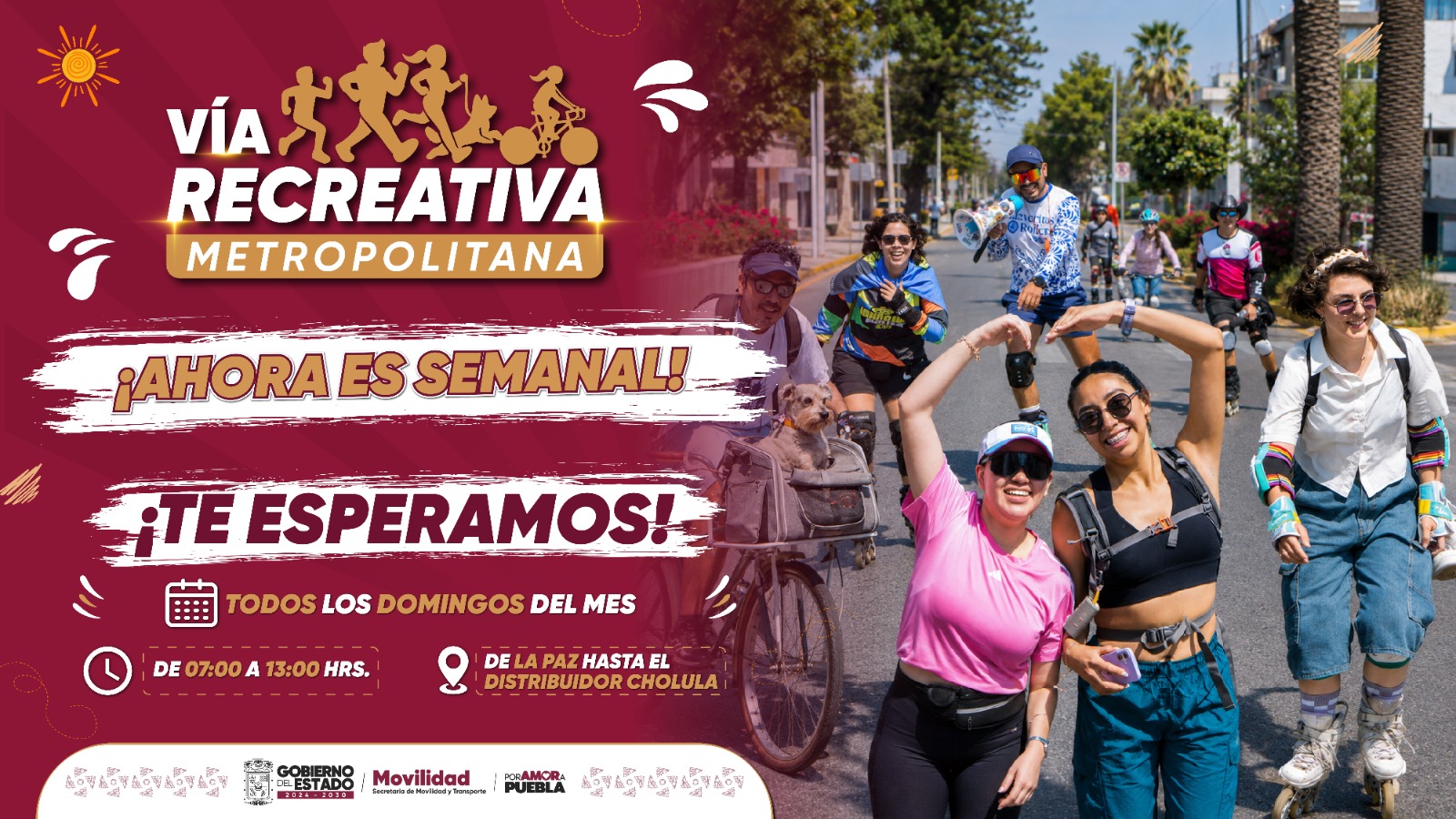Vía Recreativa en Puebla será semanal para aliviar el caos urbano y fomentar convivencia familiar