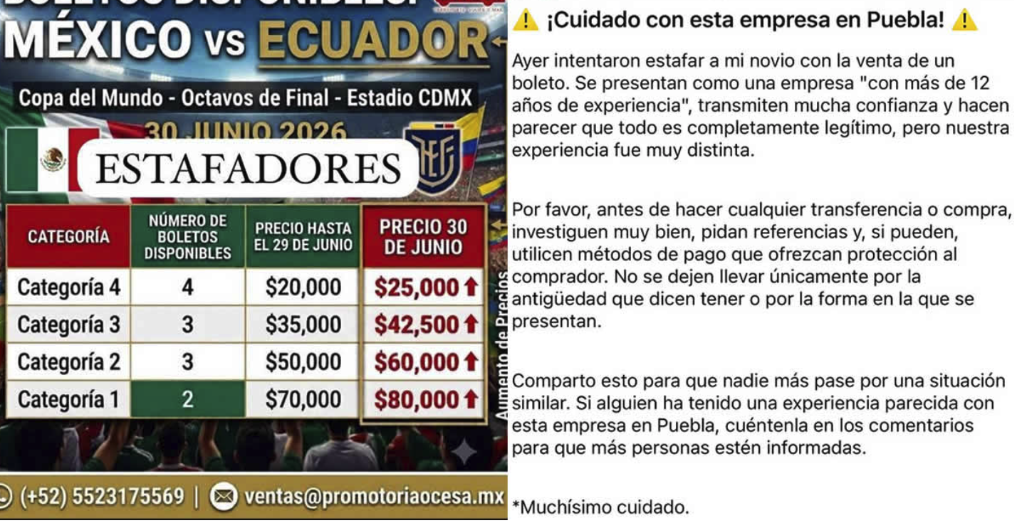 Alerta en Puebla: presunto fraude en venta de boletos para México vs Inglaterra en el Mundial
