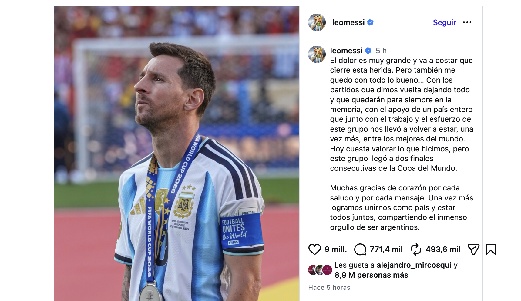El dolor es muy grande y va a costar que cierre esta herida: Messi tras perder el Mundial