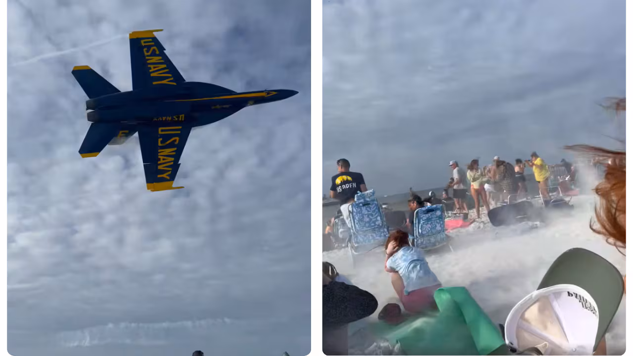 VIDEO: Piloto de F-18 suspendido tras vuelo que puso en riesgo a bañistas en Florida